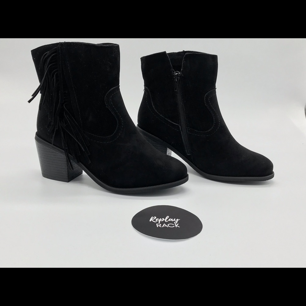 Lane Bryant Suede Fray Block Heel Ankle Boots